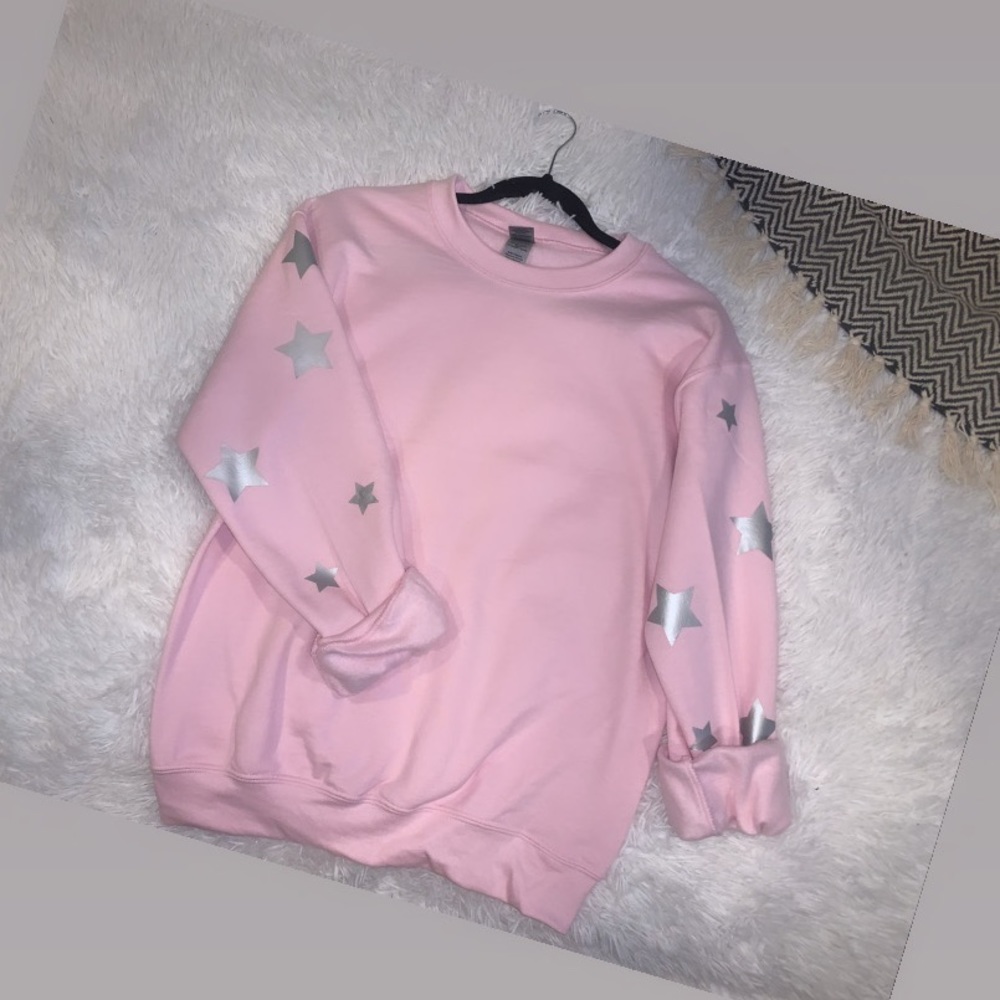 Silver Star Sleeve Light Pink Crewneck 💖